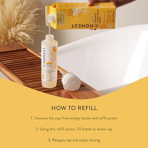 The Honest Company 2-in-1 Cleansing Shampoo Body Wash Refill Carton, Gentle for Baby, Naturally Derived, Tear-free, Hypoallergenic, Citrus Vanilla Refresh, 32 fl oz