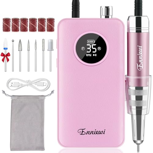Cordless Professional Nail Drill Kit - Pink, 35000RPM, Rechargeable Efile for Acrylic & Gel Nails