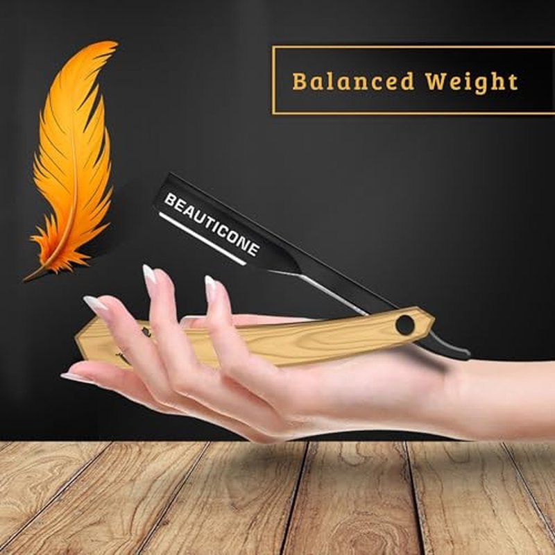 BEAUTICONE Straight Razors for Men, Professional Barber Razors, Premium Straight Edge Razor, Shaving Knife, Shavette, Stainless Steel, Wooden Handle, With PU Leather Case