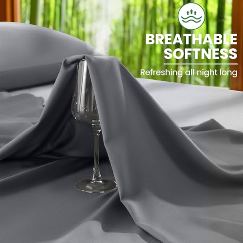AiAngu Dark Grey King Bamboo Rayon Sheet Set - Extra Deep Pocket 4Pcs