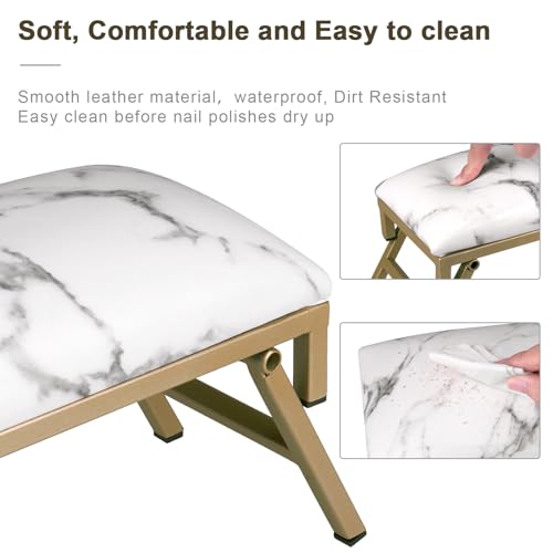 Foldable White-Marble Nail Arm Rest for Manicure & Nail Tech - Microfiber Leather Hand Support