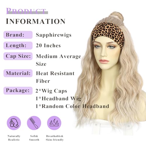 Blonde Synthetic Headband Wig - Body Wave, 20 Inch, Highlight Tips