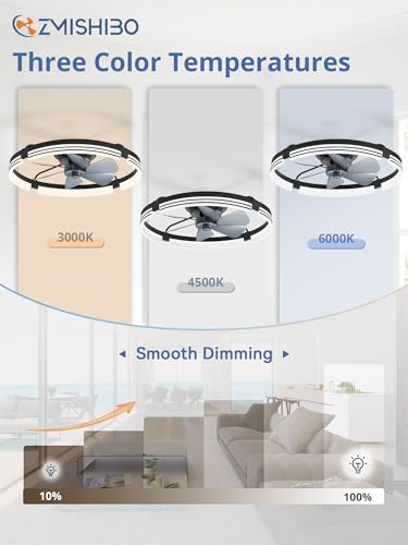ZMISHIBO 24-Inch Black Low Profile Ceiling Fan with Lights & Remote