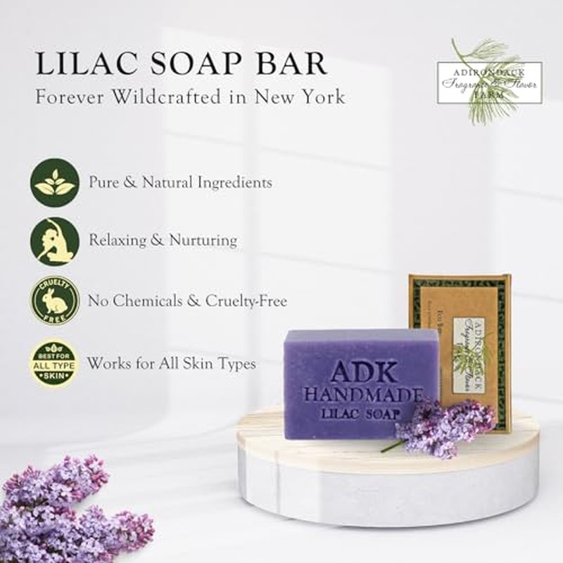 Adirondack Fragrance & Flavor Farm ADK Natural Lilac Soap Bar 16 oz., Handmade Vegan Olive Oil Body Soap for Dry and Sensitive Skin, Moisturising for Men, Women & Babies, Produced in the USA