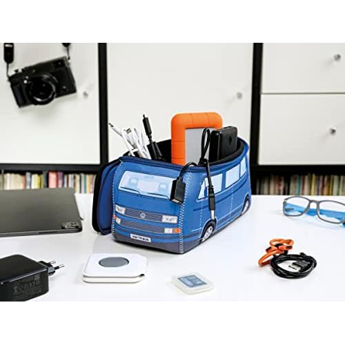 BRISA VW Collection - Volkswagen Neoprene Universal Makeup Cosmetics Toiletry Travel Pharmacy Bag in T3 Bus Vanagon Design (Blue/Large)