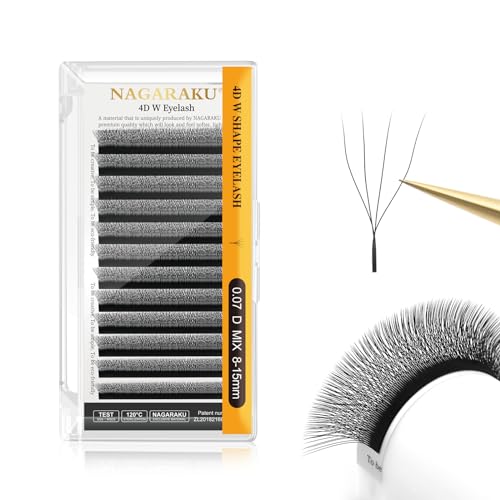 NAGARAKU 4D W Shape Eyelash Extension Supplies Natural Soft Volume 0.07mm D curl 8-15mm Mix Premade Fans Faux Mink Matte Black Cluster Easy Fanning False Lashes