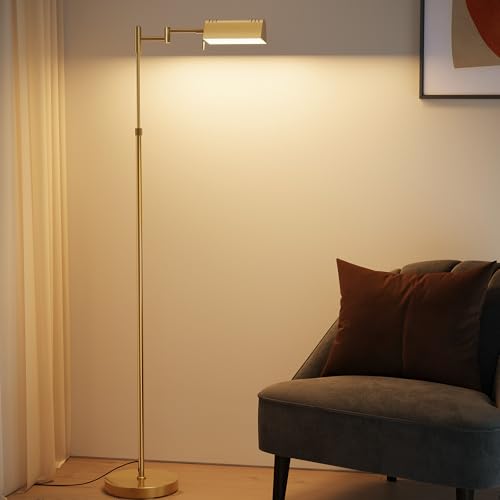 Gold Dimmable LED Pharmacy Floor Lamp with Remote & Adjustable Height