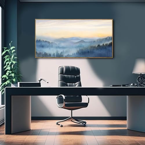 Blue Forest Tree Wall Art Canvas Print 20x40 Inches Framed Landscape Artwork