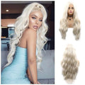 Blonde Curly Lace Front Wig 24 Inch Water Wave Synthetic Hair for Women - Platinum #60 - Natural Look & Heat Resistant - Variation of Blonde