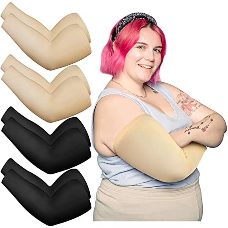 8 Pieces Plus Size Full Arm Sleeves UV Sun Tattoo Arm Sleeve Cooling Arm Compression Covers Tattoo Cover Up for Women Men