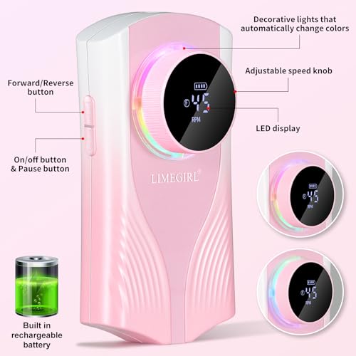Rechargeable Electric Nail Drill Kit Pink 40000 RPM for Acrylic Nails