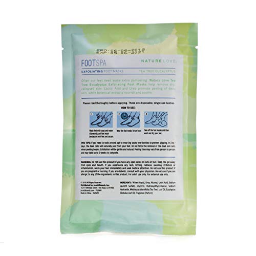 Nature Love Exfoliating Foot Mask | Tea Tree Eucalyptus | Lactic Acid and Urea | Gently Exfoliates and Removes Dead Skin | Paraben Free (3 Pairs) (Pack of 2)