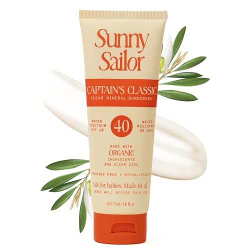 Baby Sunscreen SPF 40 Mineral Sunblock with Organic Ingredients, Water-Resistant 80 Min, Zero White Cast