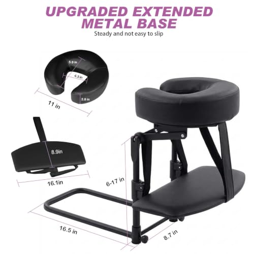 Adjustable Bed Massage Headrest with Armrest for Post-Surgery Recovery - Portable Face Down Pillow, Fits 6-17 Inch Mattresses, Black