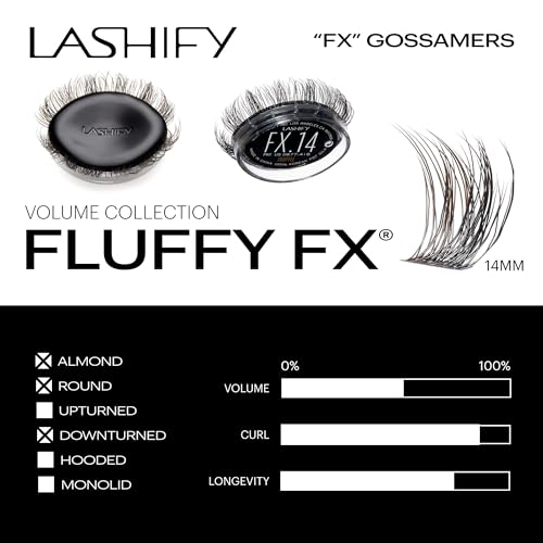 Lashify Fluffy FX 14mm Gossamer DIY Eyelash Extensions Refill, For The Most Curliest and Fluttery Appearance, Truffle Color, Easy False Lashes