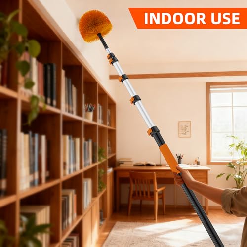 30 FT Reach Cobweb Duster with 5-24FT Telescoping Pole, Reusable & Washable Home Cleaning Tool