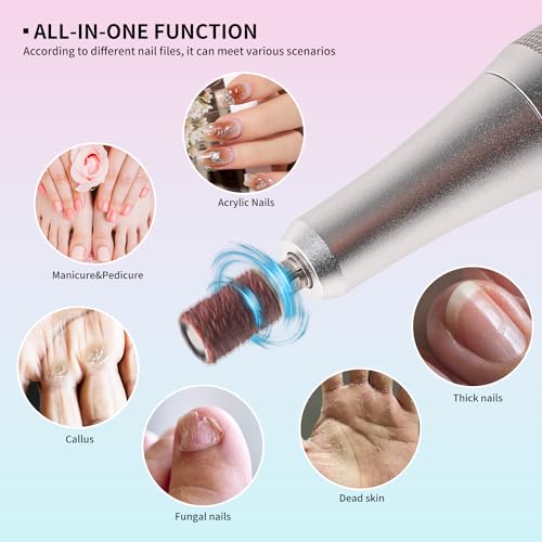 Electric Nail File for Acrylic Nail Kit 45000RPM Electric Black Nail Drill Professional Manicure Pedicure Set with Nail Drill Kit Bits Efile Cordless for Manicure