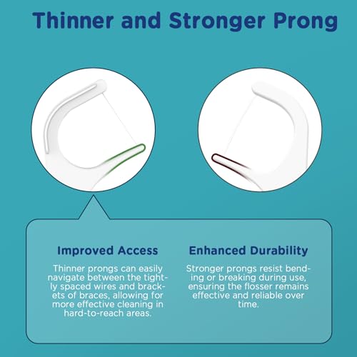 Fremouth 3-in-1 Orthodontic Dental Floss Picks - 300 Count, Braces Flossers with Tongue Scraper & Brush