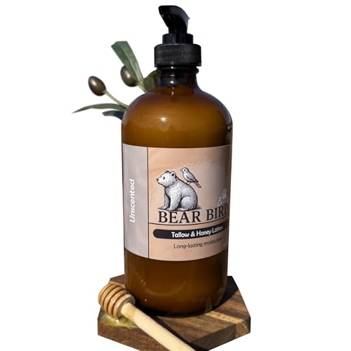 Unscented Grass-Fed Tallow & Raw Honey Body Lotion with Olive Oil - Deep Moisturizer