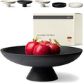 KIVY Large Concrete Fruit Bowl with Black Pedestal - Modern Kitchen Organizer