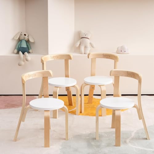 Kids Wooden Stackable Chair Set - Toddler Chairs for Playroom & Classroom - White, 4 Pack