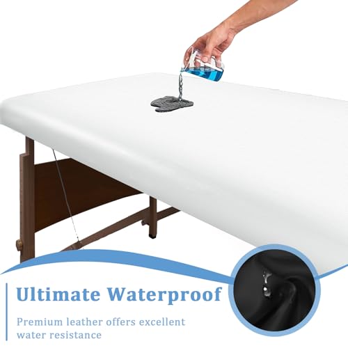 Leather Massage Table Cover Protector Wipeable Massage Table Cover Fitted Replacement Sheet Covers for Massage Bed/Spa Bed/Lash Beds, Fits 28-32" Wide (Pure White, 2Pcs)