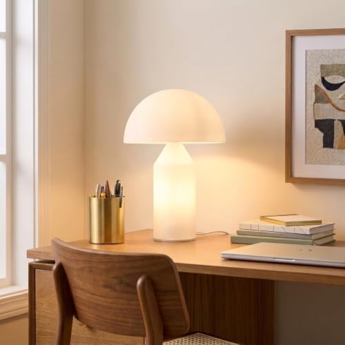 Brightech Venus Glass Mushroom Table Lamp - Dimmable LED Nightstand Light