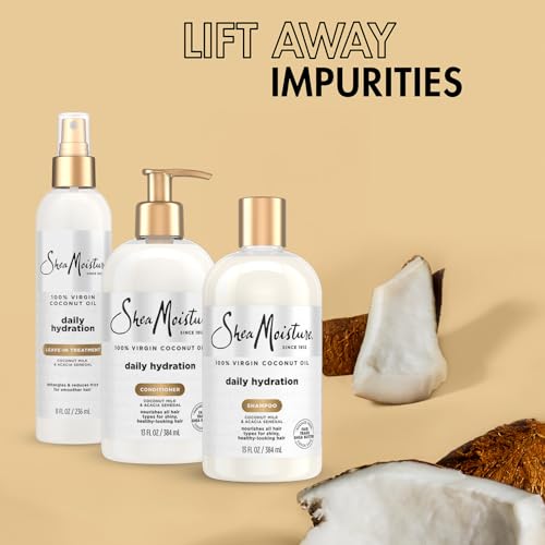 SheaMoisture Shampoo & Conditioner + Leave-in Treatment, Daily Hydration with Coconut Oil, Hair Detangler, Frizz Control, Cruelty-Free (3 Piece Set)