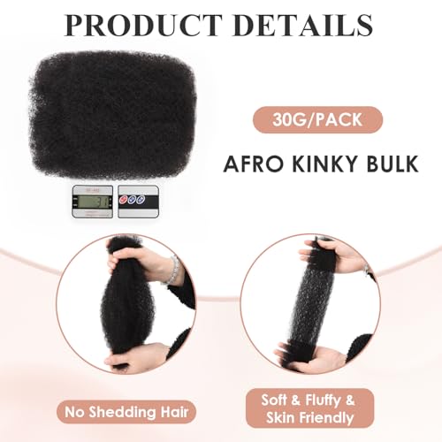JIAJIA Afro Kinky Human Hair Extensions 14 Inch Bulk for Twists & Dreadlocks - Afro1B Variation