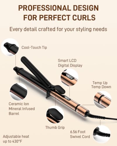 MESCOMB 1.5 Inch Long Barrel Curling Iron for Loose Waves and Volume