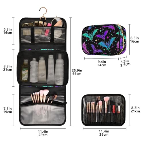 Travel Toiletry Bag Set - 3 Pieces Hanging Makeup Organizer with Clear Compartments - Bat 96 Variation