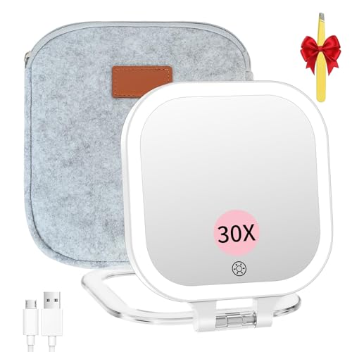 FASCINATE 7-Inch Rechargeable Travel Makeup Mirror with 30X Magnification - White C