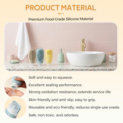 Silicone Travel Bottles for Toiletries, 3.4 oz Travel Bottles TSA Approved, Multifunctional Cleaning Travel Toiletry Bottles Set, Refillable and Leakproof Travel Squeeze Bottles