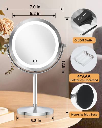7 Inch Lighted Makeup Mirror with 10x Magnification & 360° Swivel - Chrome Variation