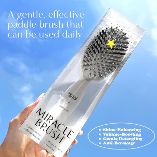 Hairtamin White Paddle Hair Brush for All Hair Types, Detangling & Styling