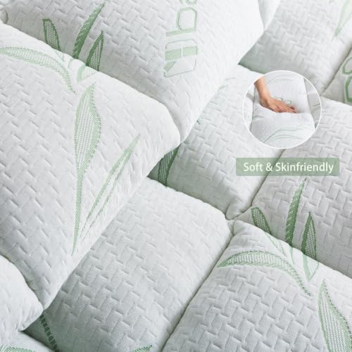 Green King Mattress Topper with Deep Pocket - Bamboo Viscose Pillow Top, 8-21 Inch Fit