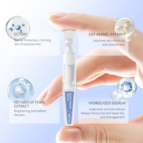 Ectoin Hydrating Repair Facial Serum Ampoule, Deep Moisture & Anti-Aging Serum with Beta-Glucan Glycerin Hyaluronic Acid For All Skin Redness Relief & Barrier Repair, 30PCS Single Use Ampoules