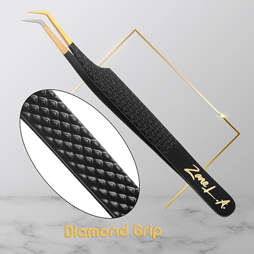 Zane L.A. Nano Fiber Tip Professional Eyelash Extension Tweezers, a pack of 4, Quality tweezers made with Japanese Stainless Steel, FREE Eyelash Separator. (Black)