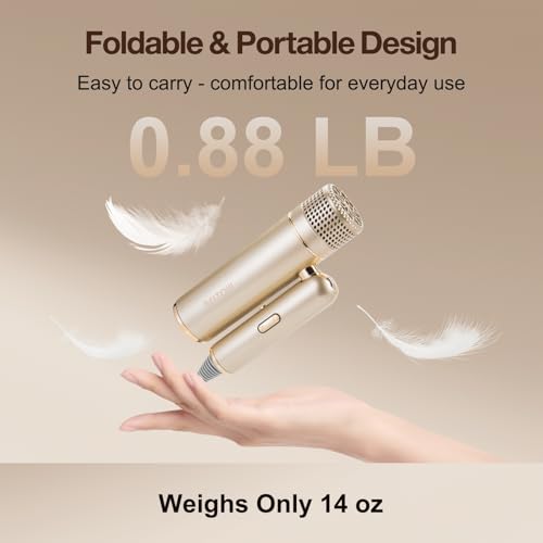 Travel Foldable Dual-Voltage Plasma Hair Dryer in Gold – Compact, Fast Drying & Lightweight