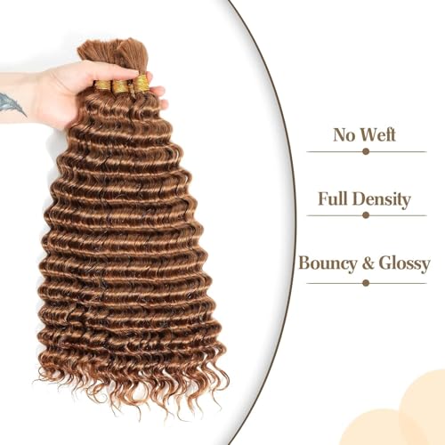 30# Brown Human Braiding Hair - 22 Inch Deep Curly Wave for Boho Braids - 2 Bundles
