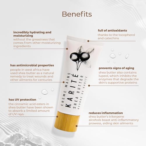 Karit? Shea Butter Hand Cream - Raw Organic Shea Butter for Dry Cracked Hands - Intense Moisturizing Hand Lotion with Jojoba & Rosehip Oil - Hypoallergenic & Dermatologist Approved