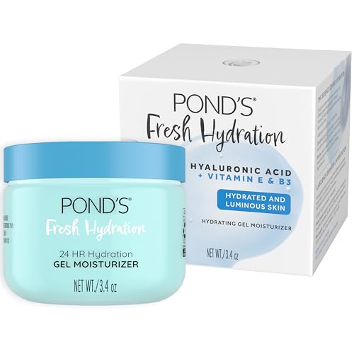 POND¡¯S Fresh Hydration Gel Moisturizer ? 24 HR Hydration with Vitamin E, Hyaluronic Acid & Vitamin B3 ? Alcohol & Oil-Free Face Moisturizer ? Dermatologist Tested, 3.4 oz