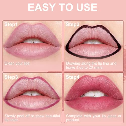 Lip Stain - Peel Off Lip Stain, Lip Liner Long-Lasting Moisturizing, Waterproof Nourishing Lip Tint with Matte Finish for Natural Lip Color for All Skin Tones, Valentines Day Gifts for Her (Nude)