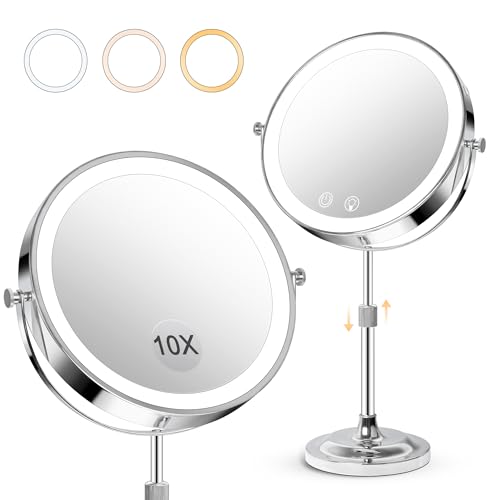 8-Inch LED Lighted Makeup Mirror with Adjustable Height & 10X Magnification