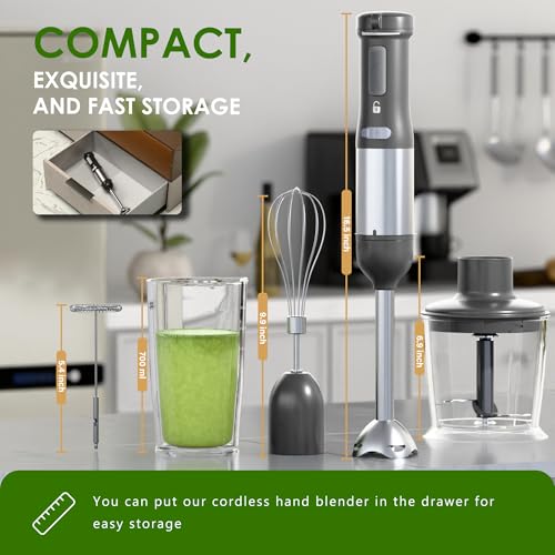 Grey 5-in-1 Cordless Hand Blender with Rechargeable Battery & Multi-Functional Attachments