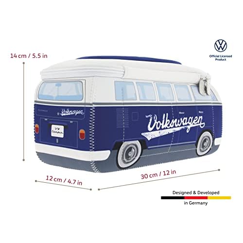 BRISA VW Collection - Volkswagen Neoprene Universal Makeup Cosmetics Toiletry Travel Pharmacy Bag in T1 Bus Design (Blue) (Large (11.8 x 5.5 x 4.7 inches))