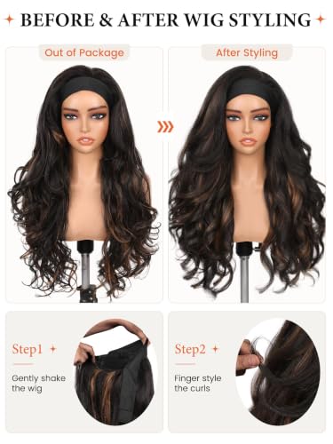 Lady Miranda Mixed Brown Wavy Layered Flip Curls Headband Wig 26in - Natural Look