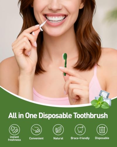 Disposable Mini Travel Toothbrush with Pre-Pasted Toothpaste - Green, 60 Count