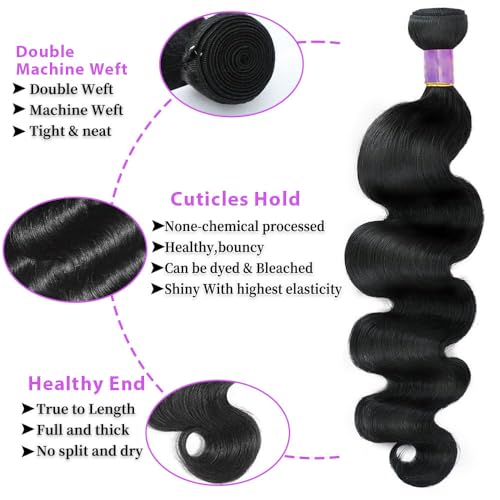 12A Body Wave Human Hair Extensions - 24 Inch Natural Black Virgin Hair Bundle