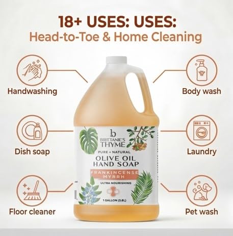 Brittanie's Pure Organic Castile Liquid Soap Refill Frankincense 128oz - Vegan & Eco-Friendly